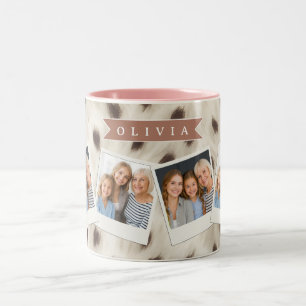 Personalized Chic Neutral Leopard Animal Print Two-Tone Coffee Mug