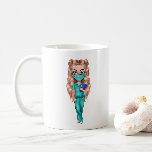 Personalized Chic Nurse (Blonde Hair) Mug (With Donut)