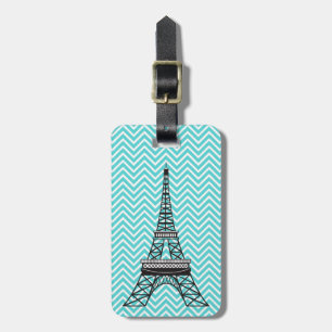 Personalized Chic Paris Eiffel Tower Blue Chevron Luggage Tag