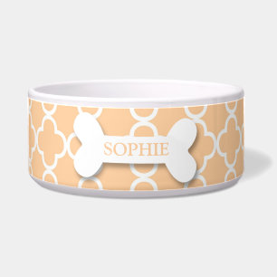 Personalized chic peach dog bone pet food bowl