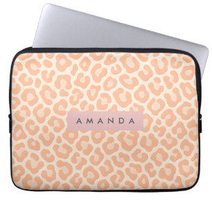 Personalized Chic Peach Leopard Print Laptop Sleeve
