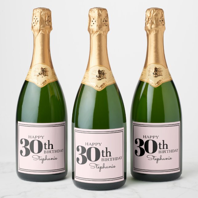 Personalized Chic Pink 30th Birthday for Her Sparkling Wine Label (Bottles)