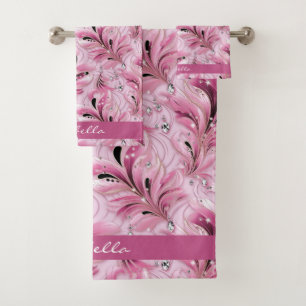 Personalized Chic Pink Glam Luxury Pattern  Bath Towel Set