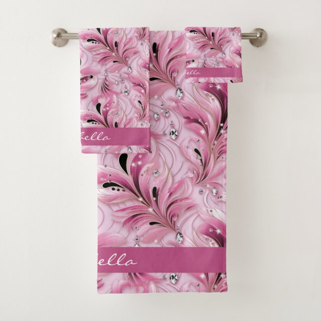 Personalized Chic Pink Glam Luxury Pattern  Bath Towel Set (Insitu)
