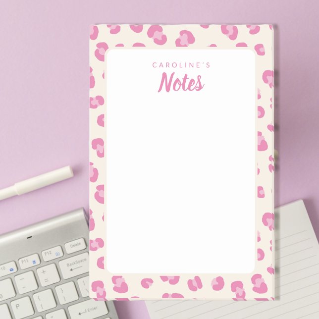 Personalized Chic Pink Leopard Print Notepad (Personalize this notepad with name, great for gifts or your personal stationery.)