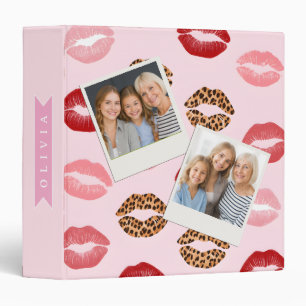 Personalized Chic Pink Leopart Print Lip Pattern Binder