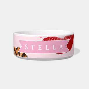 Personalized Chic Pink Leopart Print Lip Pattern Bowl
