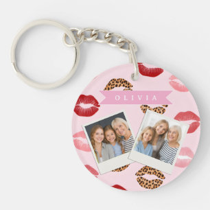Personalized Chic Pink Leopart Print Lip Pattern Keychain