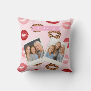 Personalized Chic Pink Leopart Print Lip Pattern Throw Pillow