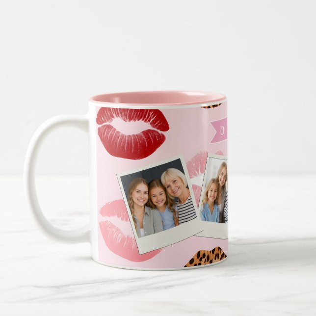 Personalized Chic Pink Leopart Print Lip Pattern Two-Tone Coffee Mug (Left)
