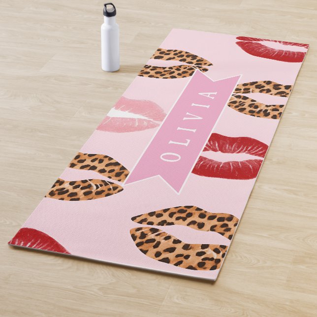 Personalized Chic Pink Leopart Print Lip Pattern Yoga Mat (In Situ)