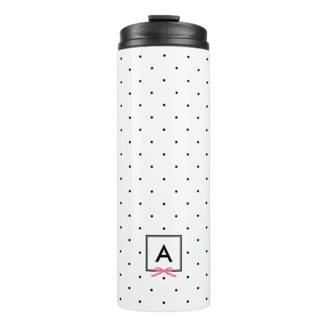 Personalized Chic Pink Ribbon Polka Dot Monogram Thermal Tumbler (Front)