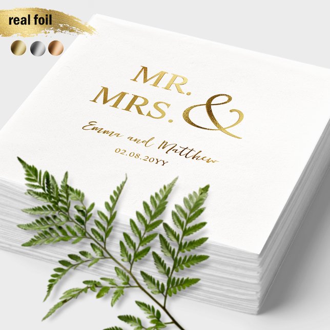 Personalized, Chic Real Foil Mr. and Mrs. Wedding Foil Napkins (Creator Uploaded)