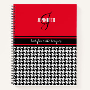 Personalized chic red houndstooth recipe notebook