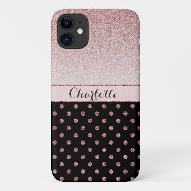 Personalized Chic Rose Gold Glitter Name Case-Mate iPhone Case (Back)