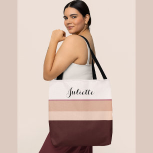Personalized Chic Striped Name Rose Gold Tote Bag