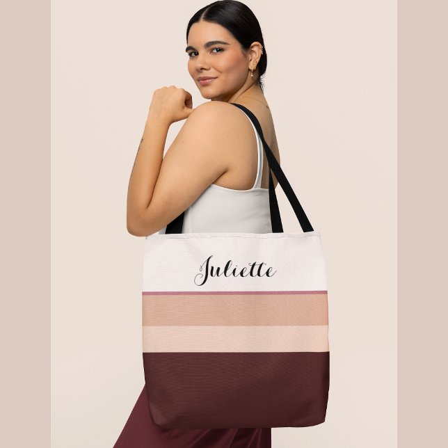Personalized Chic Striped Name Rose Gold Tote Bag  (Creator Uploaded)