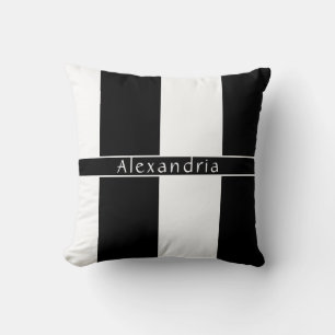 Personalized Chic Stripes Black and White Throw Pillow