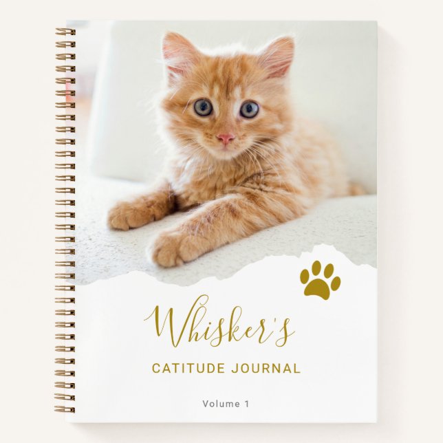 Personalized Chic Torn Photo Cat Gratitude Journal (Front)