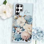 Personalized Chic Vintage Floral Bouquet  Samsung Galaxy Case<br><div class="desc">Beautiful bouquet of mixed vintage white,  pink and blue flowers on sky blue background with customizable text field.</div>