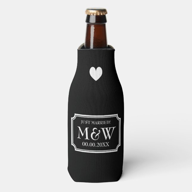 Personalized chic wedding monogram bottle coolers (Bottle Front)
