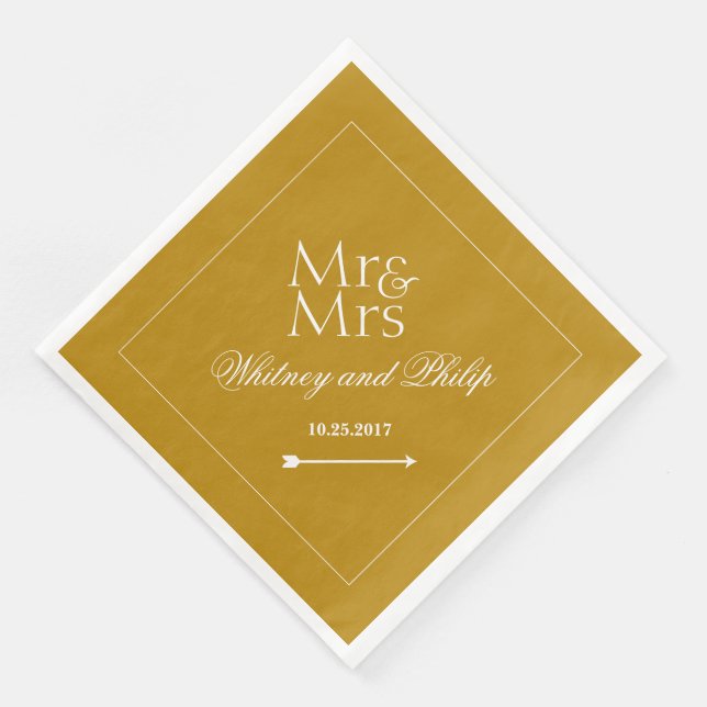 Personalized Chic Wedding Reception Gold Napkin (Corner)