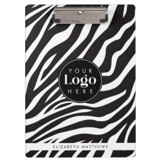 Personalized Chic Zebra Print Custom Company Logo  Clipboard
