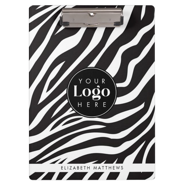Personalized Chic Zebra Print Custom Company Logo  Clipboard (Front)