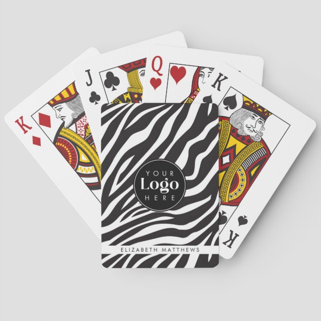 Personalized Chic Zebra Print Custom Company Logo Playing Cards (Back)