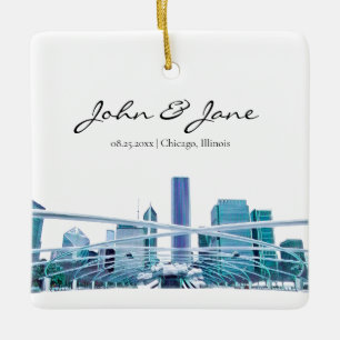 Personalized Chicago Skyline Ceramic Ornament