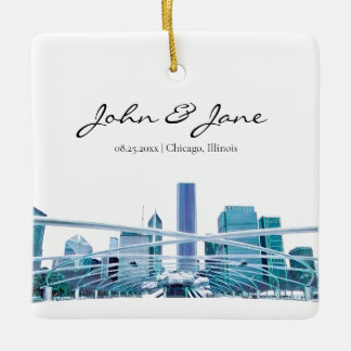 Personalized Chicago Skyline Ceramic Ornament