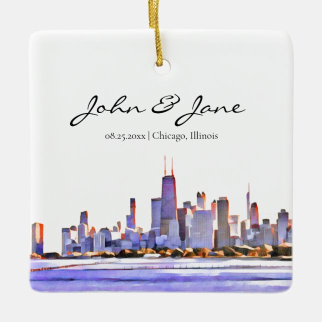 Personalized Chicago Skyline  Ceramic Ornament (Front)