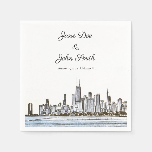 Personalized Chicago Skyline Cocktail Napkin (Front)