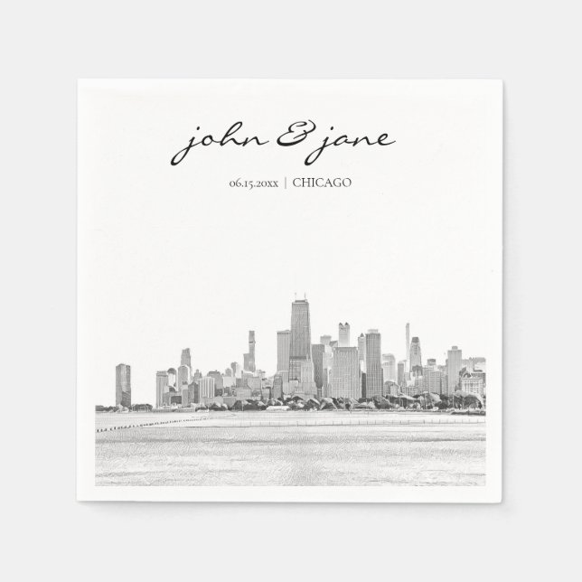 Personalized Chicago Skyline Cocktail Napkin (Front)