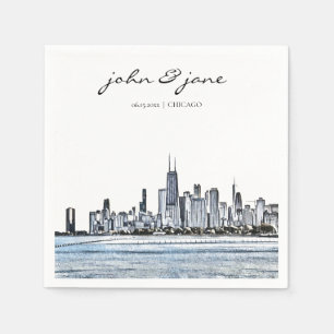 Personalized Chicago Skyline Cocktail Napkin