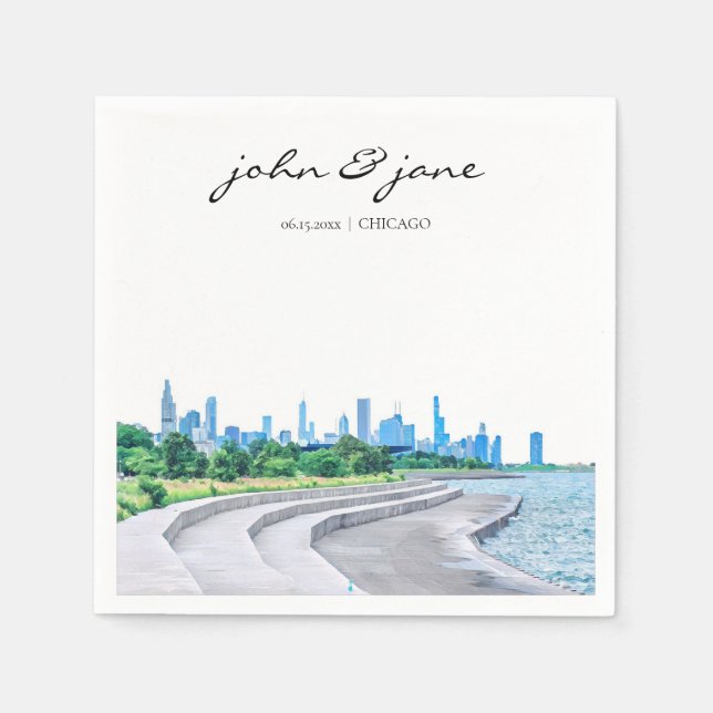 Personalized Chicago Skyline Cocktail Napkin (Front)