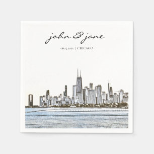 Personalized Chicago Skyline Cocktail Napkin