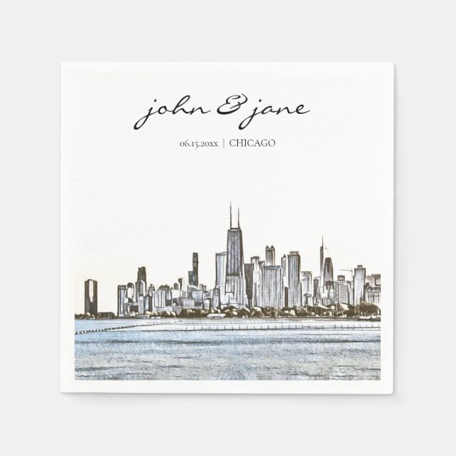 Personalized Chicago Skyline Cocktail Napkin (Front)