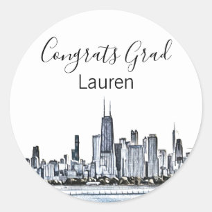 Personalized Chicago Skyline Graduation Classic Round Sticker