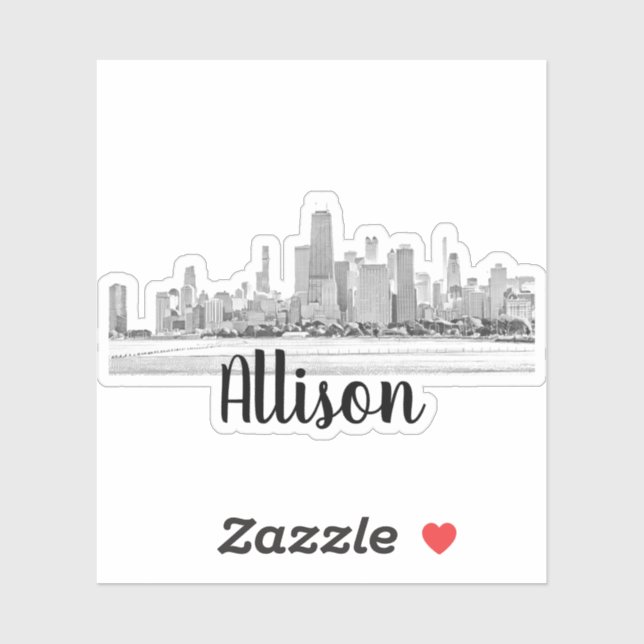 Personalized Chicago Skyline Name Sticker (Sheet)