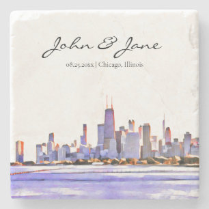 Personalized Chicago Skyline Stone Coaster