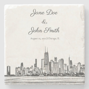 Personalized Chicago Skyline Stone Coaster