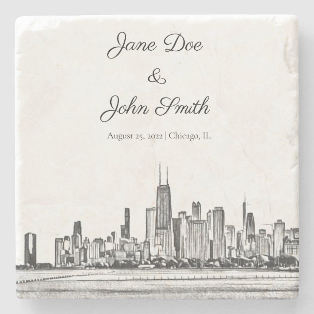 Personalized Chicago Skyline Stone Coaster (Front)