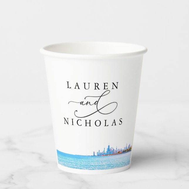 Personalized Chicago Skyline Wedding Paper Cups (Front)