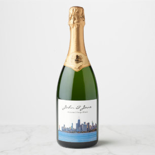 Personalized Chicago Skyline Wedding Sparkling Wine Label