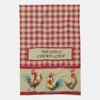 Personalized CHICKEN COOP - Red Tan Buffalo Plaid Kitchen Towel