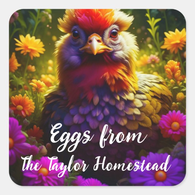 Personalized Chicken Eggs Square Sticker (Front)