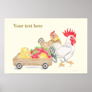 Personalized Chicken Family Strawberries Art Poster