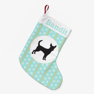 Personalized Chihuahua Aqua Paw And Bone Pattern Small Christmas Stocking