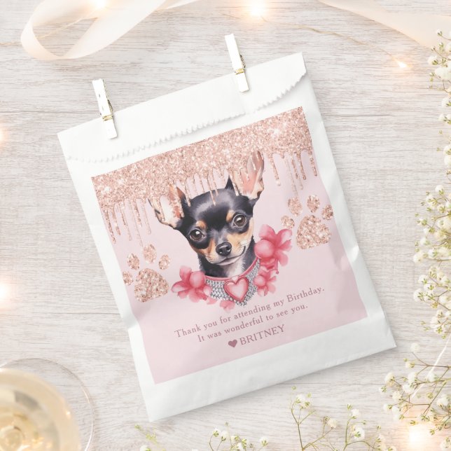 Personalized Chihuahua Dog with Glitter Birthday  Favour Bag (Clipped)
